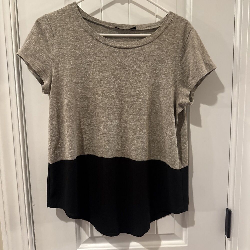 THML Blouse Womens S Tan & Black Sleeve Knit Tunic Top with rayon black bottom